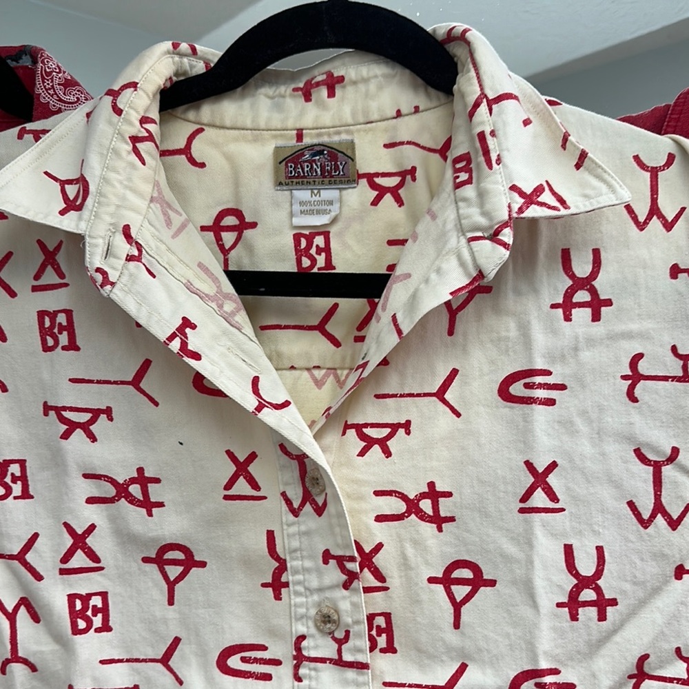 Vintage Barnfly Western Sleeveless Cotton Tops - Red and Cream- M - Picture 5 of 8